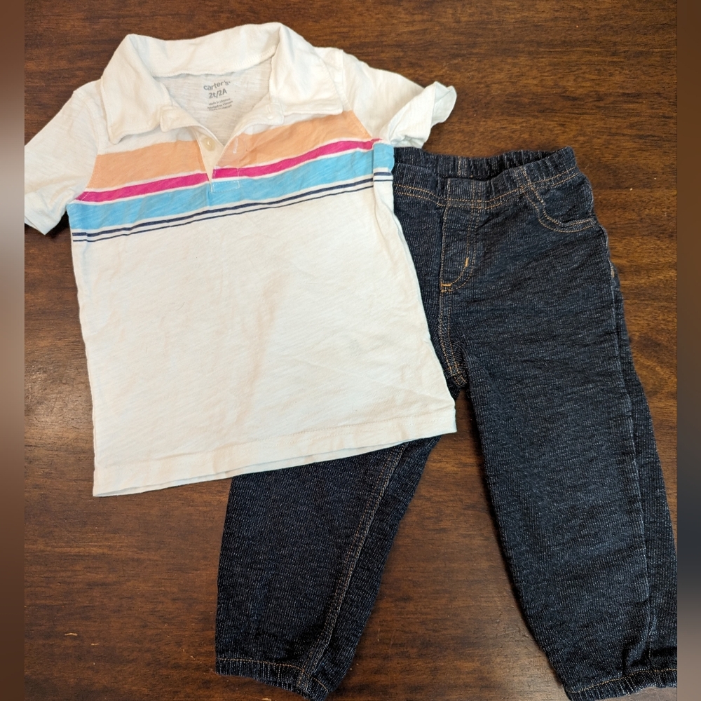 Carter's, toddler boy, pant and polo combo, size 24 months/2T